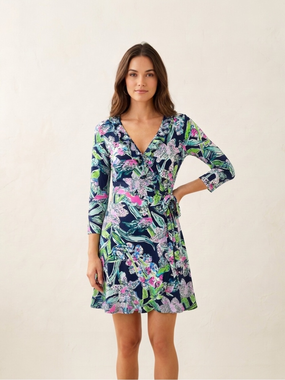 Lilly Pulitzer Jessalynne Wrap Romper Sway This Way Navy Floral NWT XS